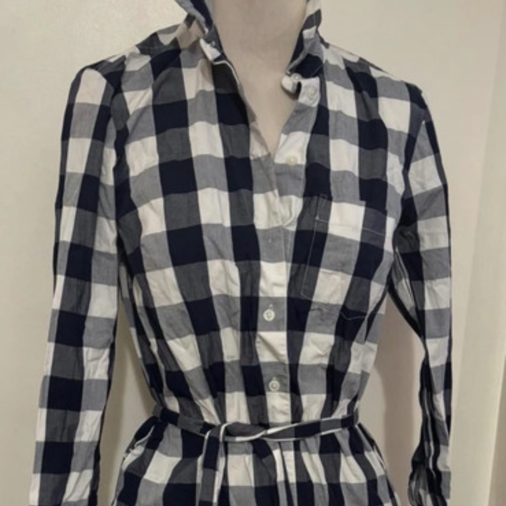 Jcrew gingham navy & white belted t shirt dress size 6